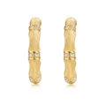 Elegant gold bamboo joint hoop earrings with brushed finish and inlaid diamonds - One Size / Earrings / 10K Gold + Electrophoretic Lacquer