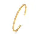Elegant gold bamboo joint open bangle with brushed texture and sparkling diamond accents - Adjustable Open / Bangle / 10K Gold + Electrophoretic Lacquer