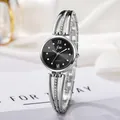 Elegant silver watch for women with black dial and rhinestone studded hollow strap - Silver Strap Black Dial