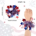 Patriotic 4th of July red white and blue sequin wristband for Independence Day parties - One Size / Large Star Fine Tinsel Style