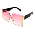 Lunettes de soleil carrées sans monture avec verres dégradés roses et branches noir or - Lentille Rouge (C10)