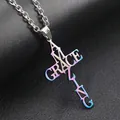 Collar de cruz Amazing Grace con acabado arcoíris e iridiscente para hombre - Colorido