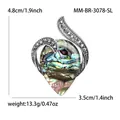 Broche de gota en concha de abulón con hojas plateadas y piedras grises, 4,8cm alto - Estilo Plateado (MM-BR-3078-SL)
