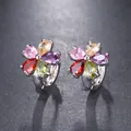 Luxe vergulde bloem oorbellen met kleurrijke zirkonia bloemblaadjes in druppelvorm - Platina
