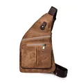 Brown vintage chest bag with multi-zipper compartments and adjustable shoulder strap - Brown