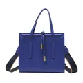 Navy blue rectangular shoulder bag with embossed border and stylish woven strap - Dark Blue