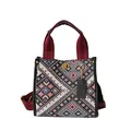 Borsa tote intrecciata stile etnico con motivi geometrici colorati e finiture in pelle - Piccolo / Nero