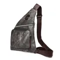 Sac bandoulière en cuir souple gris foncé avec texture toile et bretelles brunes - Noir
