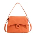 Orange square handbag with woven ring detail and adjustable dual shoulder straps - Orange