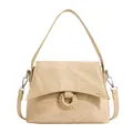 Light khaki crossbody square bag with a woven ring buckle and top handle for women - Khaki