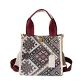 Borsa tote etnica in maglia con manici rossi e motivi geometrici colorati - Piccolo / Bianco