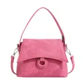 Chic rose pink crossbody bag with woven circular ornament and detachable shoulder strap - Pink