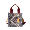 Borsa tote grande con motivo etnico, trama geometrica e tracolla in pelle rossa in vista - Piccolo / Blu