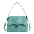 Green textured leather square handbag with woven ring detail and detachable strap - Green