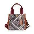 Borsa tote in stile etnico con jacquard geometrico e rifiniture in pelle marrone - Piccolo / Marrone