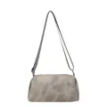 Gray vintage rectangular crossbody bag with embossed brand logo and matching shoulder strap - Gray