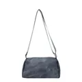 Retro grey-blue canvas crossbody bag with adjustable strap and AOGUN & JINGPIN embossing - Blue