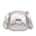 Chic silver metallic puffer crossbody bag with quilted texture and fashion label - Large / Silver