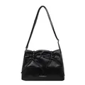 Bolso de hombro negro de gran capacidad con pliegues y bonitos detalles de lazos - Negro