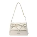 Bolso de hombro en cuero PU blanco crema con lazos dobles decorativos y correa cruzada - Blanco Roto