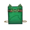 Green transparent acrylic mini square bag with chunky chain handle and gold shoulder strap - Green