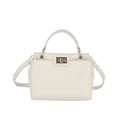 Chic cream white leather handbag with golden twist lock and adjustable shoulder strap - Off White