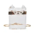Transparent acrylic box clutch with chunky resin chain and gold metal hardware - White