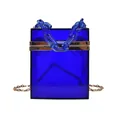 Navy blue translucent acrylic box clutch with chunky plastic chain and metal strap - Blue