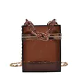 Borsa box in acrilico marrone con catena trasparente e tracolla dorata - Marrone