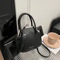Retro black PU leather doctor bag with silver kiss-lock clasp and double handles - Black