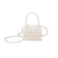 Handmade pearl beaded handbag with circular handle and crossbody strap for women - White
