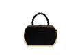 Chic black hexagonal hardshell handbag with gold metal trim and twisted handle - Black