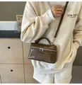 Borsa a mano marrone stampa coccodrillo con dettagli argento e tracolla staccabile - Marrone