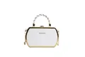 Chic white hexagonal shoulder bag with gold metal trim and twisted handle detail - White