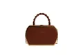 Brown hexagonal leather handbag with golden metal frame and unique twisted handle - Brown