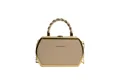 Oktogonale beige Handtasche aus Leder mit Goldrahmen und gedrehtem Henkel - Khaki