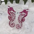 Vintage sea horse stud earrings in magenta with crystals and hollow design - Purple Seahorse Rhinestone Earrings