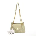 Sage green pleated shoulder bag with gold T-clasp and chain strap and cloud charm - Green with Charm