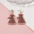 Golden megaphone drop earrings with pink marble texture and sparkling rhinestones - Dark Red