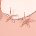Close-up of pink starfish earrings with colorful zircons and central pearl detail - Pink