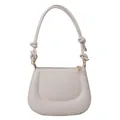 Chic beige PU leather underarm bag with knotted strap and gold hardware accents - White