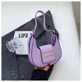 Lavender crescent shoulder bag with golden bridge buckle and adjustable leather strap - Purple