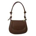 Borsa sottospalla minimalista in pelle testa di moro con nodo e dettagli dorati - Marrone Scuro