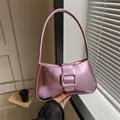Chic metallic lavender underarm bag with sleek rectangular design and square buckle - Rose Red