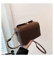Bolso caja rectangular marrón oscuro con textura de pliegues verticales y hebilla dorada - Marrón Oscuro