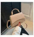 Beige faux crocodile skin patterned crossbody bag with handle for women fashion - Khaki