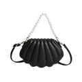 Elegante bolso de fiesta negro con asa de perlas y correa de hombro delgada - Negro