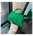 Chic vibrant green crocodile pattern felt crossbody bag with sleek top handle - Green