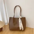 Brown vintage faux leather tote bag with fashion lettering strap and large capacity - Brown