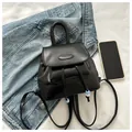 Mini black leather backpack with PAUTOR logo and blue-white decorative beads - Standard Type / Black